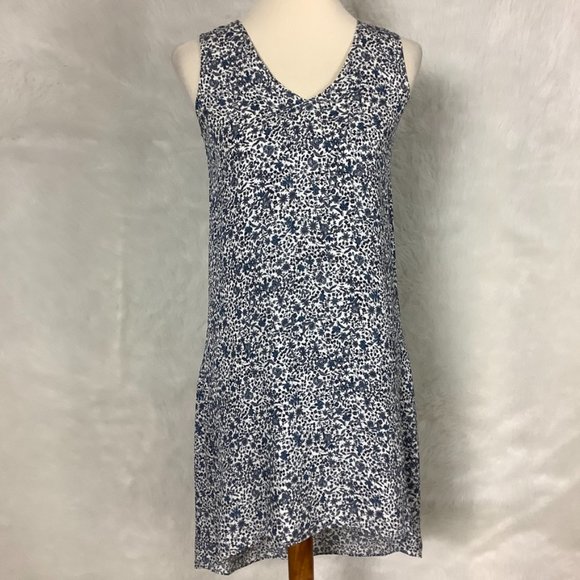 Theory Sleeveless Blue & Off- White Floral Silk Adlerdale Shift Dress 00 - Picture 1 of 7